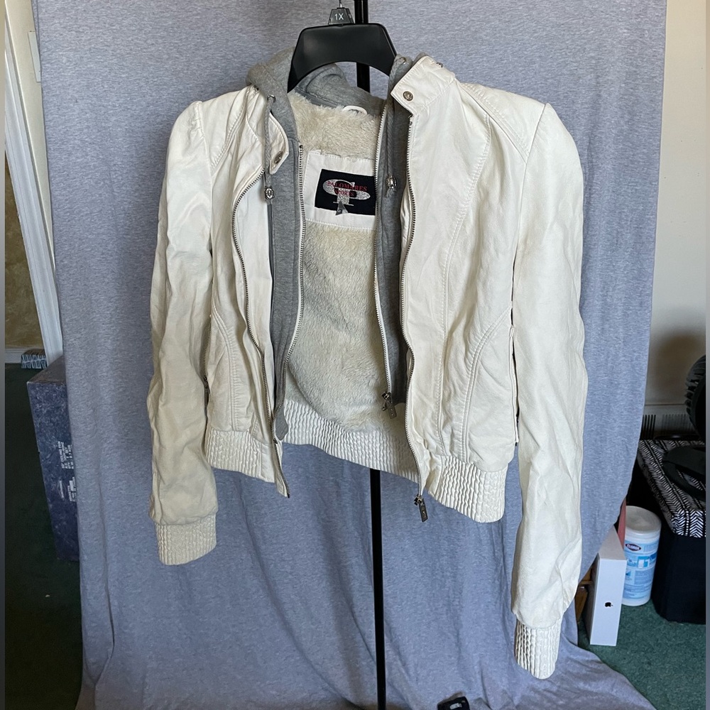 Fake leather jacket with fuzzy inside